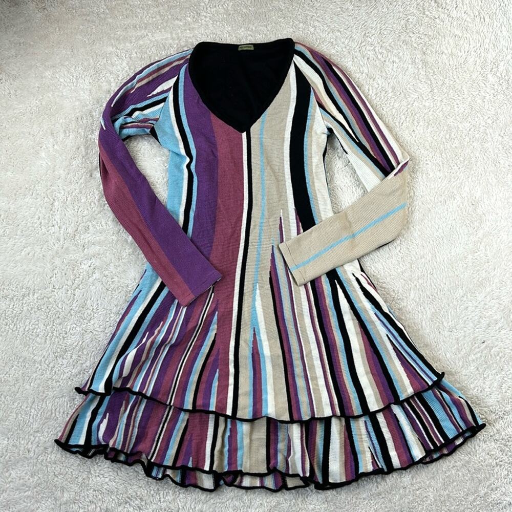 Yes London Striped tiered ruffle long sleeved sweater dress, size med
